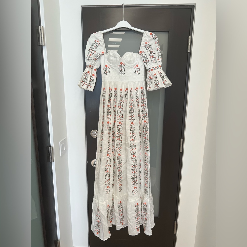 Agua by Agua Bendita Cedro Floral-embroidered Linen Maxi Dress